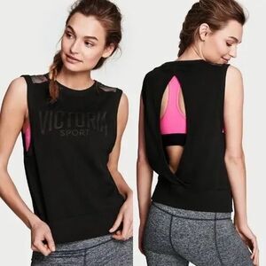 NWT VICTORIA’S SECRET SPORT VSX Women’s Black Open Back Mesh Tank Top Size Large